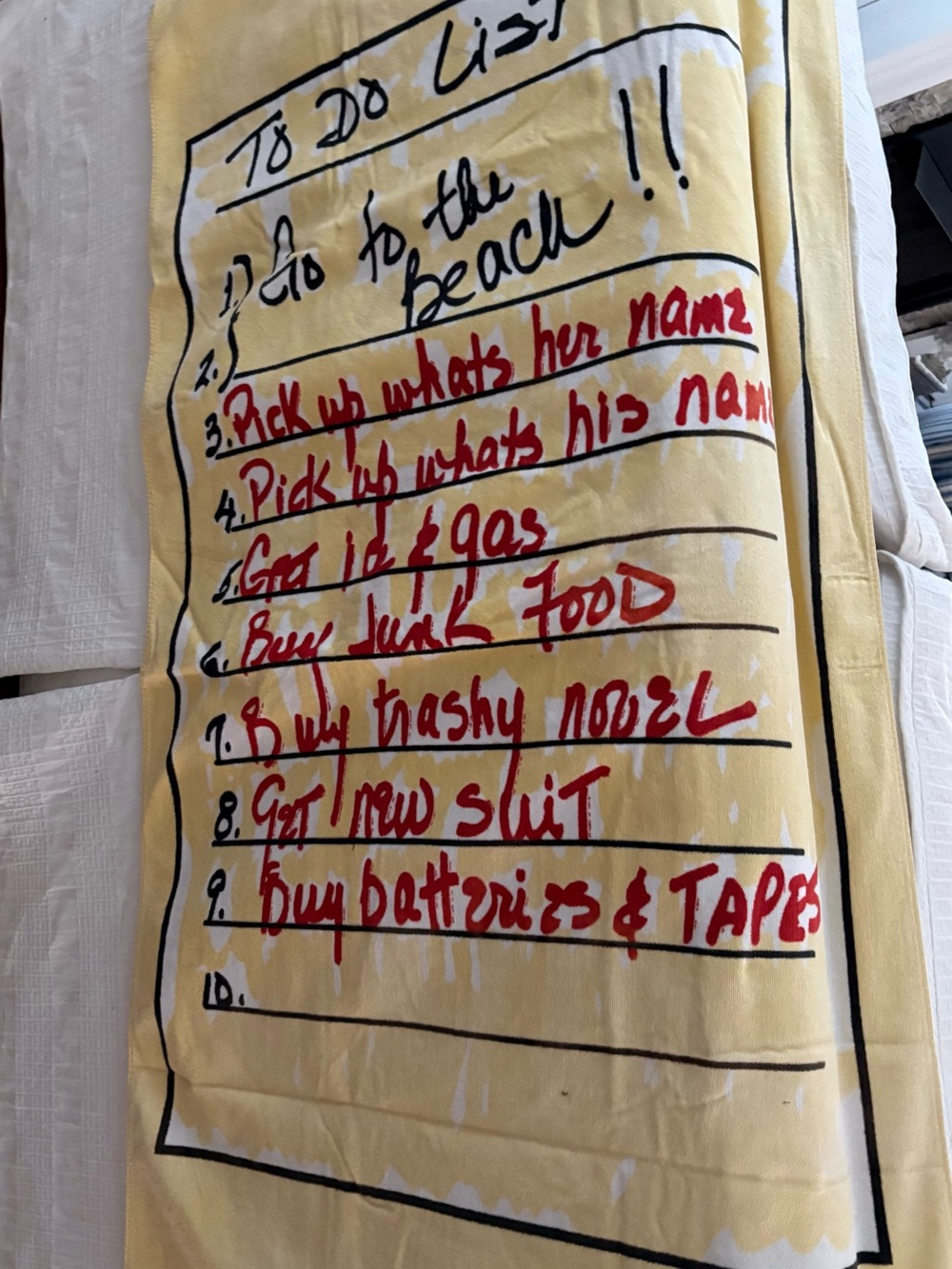 Vintage (1986) Yellow Graphic Beach Towel with Handwritten List